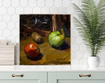 Tomato, Cork, & Cucumber I : Original Oil Painting