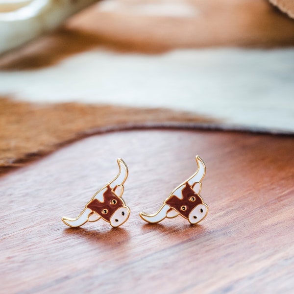 Texas Longhorn Enamel Pin/ Stud Earrings- Texas Longhorn Bracelet- Texas Longhorn Necklace- Gifts for Texan- Fun Texas Gifts