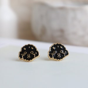 Black Poodle Enamel Earrings: 24K Gold-Plated Brass, Surgical Steel Posts