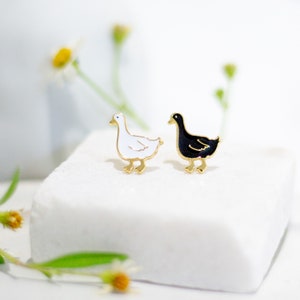 Call Duck Enamel Earrings/ Bracelet/ Necklace- brass- 24K gold plated- Steel stud- Enameled Earrings- Farm life earrings- Cute Gift