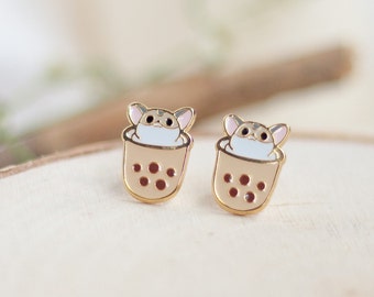 Sugar Glider Boba Enamel Earrings/ Bracelet/ Necklace - 24K gold finish- handmade earrings- fun jewelry- cute animal earrings- fun gift