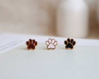 Cat Paw Earrings- Dog Paw Enamel earrings- brass- 24K gold- steel stud- cat earrings- fun jewelry- Animal jewelry- fun cat gift- cat gifts