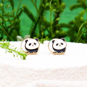 Giant Panda Enamel Earrings – Cute Panda Studs & Drop Earrings – Black and White Animal Jewelry – Gift for Animal Lovers