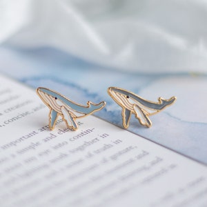 Humpback Whales Earrings- brass- 24K gold plated- Steel stud- Enameled Earrings- Sea Life earrings- Cute Gift- Stud earrings