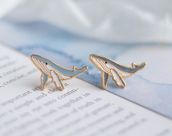 Humpback Whales Earrings- brass- 24K gold plated- Steel stud- Enameled Earrings- Sea Life earrings- Cute Gift- Stud earrings