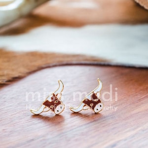 Texas Longhorn Enamel Earrings, Hook 'Em Horns - Texas Longhorn Bracelet- Texas Longhorn Necklace- Gifts for Texan- Fun Texas Gifts