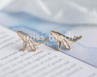 Humpback Whales Earrings- brass- 24K gold plated- Steel stud- Enameled Earrings- Sea Life earrings- Cute Gift- Stud earrings
