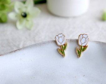 Tulip Flower Enameled Earrings- brass- 24K gold plated- steel stud- Flower Jewelry- Flower earrings- flower gifts- mother's day exclusive