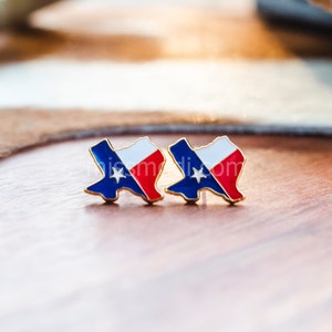 Texas State Flag Enamel Earrings: 24K Gold Plated Brass, Surgical Steel Posts