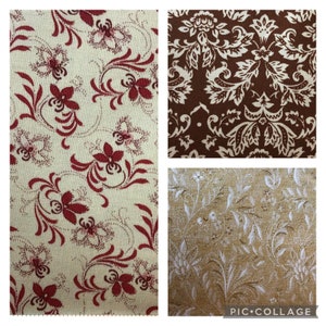 Brown White Tan ‘Royalty’ & Red Pattern Fabric By The Yard or 1/2 yard