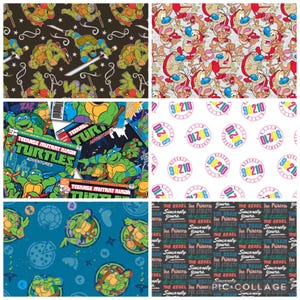 90 TV shows movie pop culture fat quarter fabric Ren and Stimpy Teenage Mutant Ninja Turtles TMNT Beverly Hills 90210 Breakfast Club