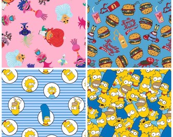 Universal Studios Trolls Spongebob Squarepants Krusty Krab The Simpsons fabric fat quarters cartoon movie tv