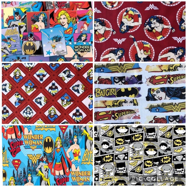 Superhero super-heroine DC assorted fat quarters Wonder Woman Supergirl Batgirl