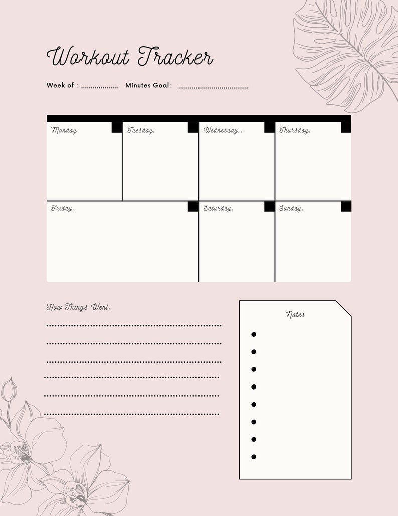 Workout Tracker - Printable Planner Pages - 8.5 X 11 or Print Smaller ...