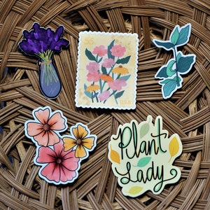 Flower Sticker Pack, Plant Sticker Pack, Set of 5 Stickers