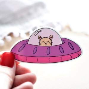 Spaceship Vinyl Sticker, Cat Sticker, Laptop Decal, Car Decal, Waterproof, Dishwasher Safe, 3&quot; x 1.63&quot;