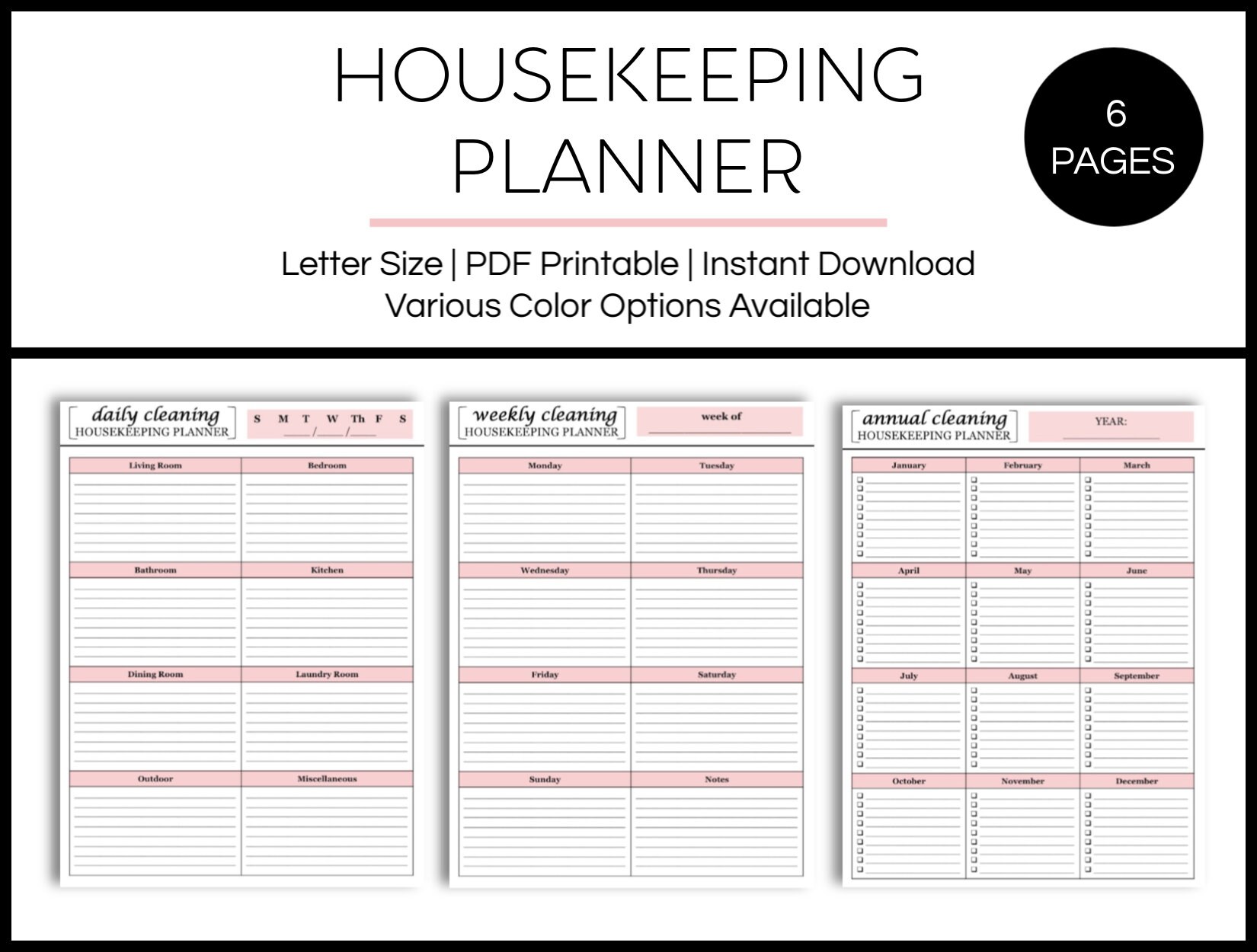 Housekeeping Planner Cleaning Checklist Chore Chart Etsy