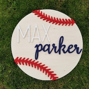 24&quot; Round Baseball Custom Name Sign| Round Name Sign| Baseball Name Sign| Texas Rangers Name Sign| Baseball Nursery| Nursery Sign| Custom