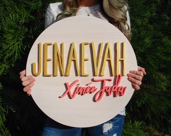18" Round Wood Name Sign | 3D Name Nursery Sign| Nursery Wall Hanging| Custom Name Sign| Name Cut Out