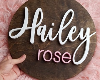 12" Round Wood Name Sign | 3D Name Nursery Sign| Nursery Wall Hanging| Custom Name Sign| Name Cut Out