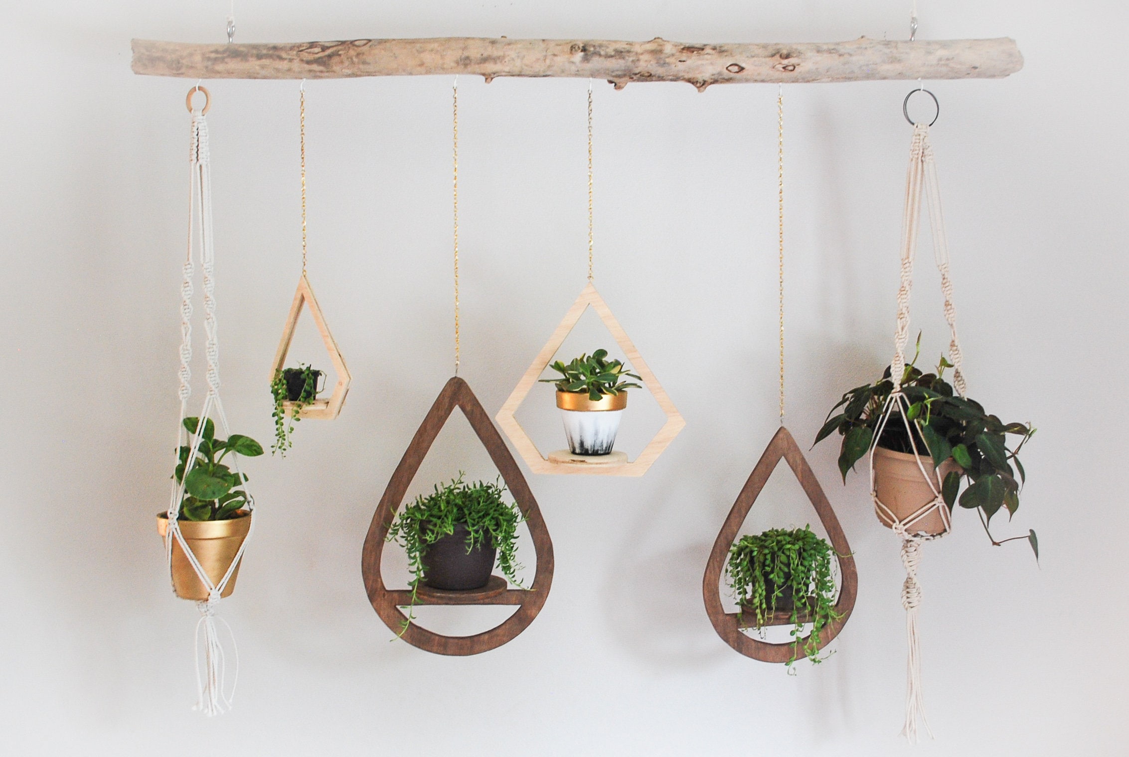 Wood Plant Hanger Set of 4 Wooden Plant Hangers Solid Wood Etsy