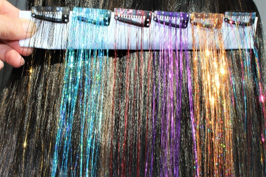 Instatinsel Hair Tinsel Extensions: Stick-on Strips of 150 Glittery Sparkly  Bling Shimmers. Wash. Heatstyle. Remove. Reuse. for Long Hair 