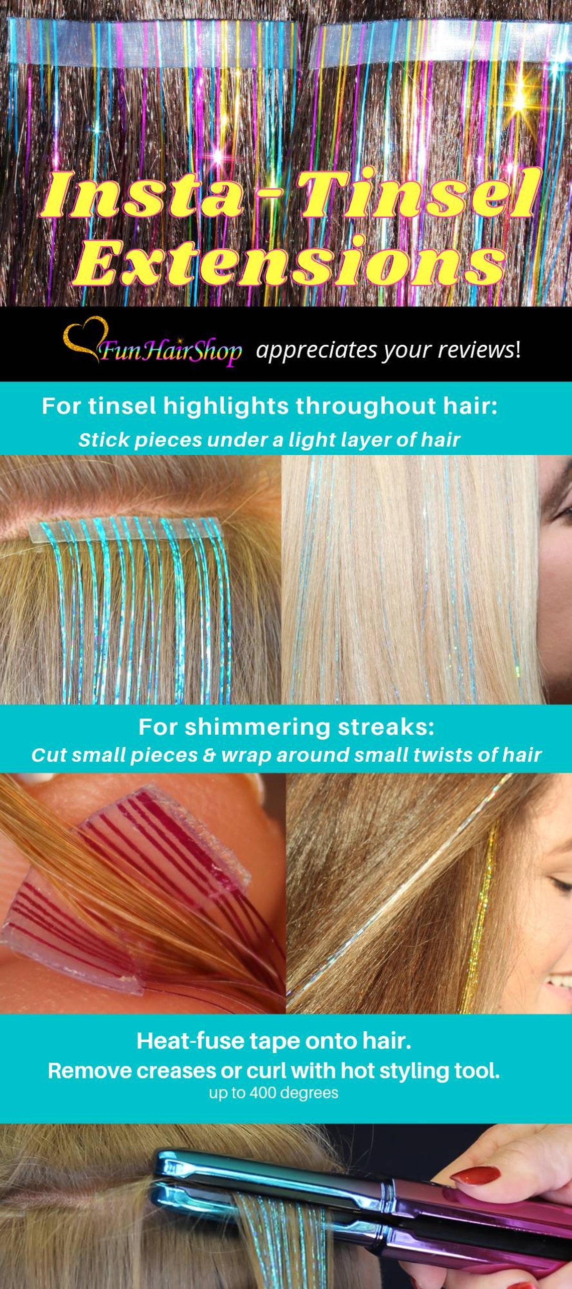 TAPEIN TINSEL Hair Extensions 20 Color Variety Pack Over Etsy