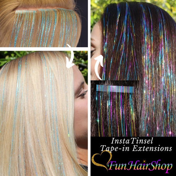 INSTA-TINSEL: Removable Tinsel Strips With 200 Sparkling Bling Fairy  Strands. Stick on & Fuse With Flat Iron. Heat Style. Reuse. 22hair 