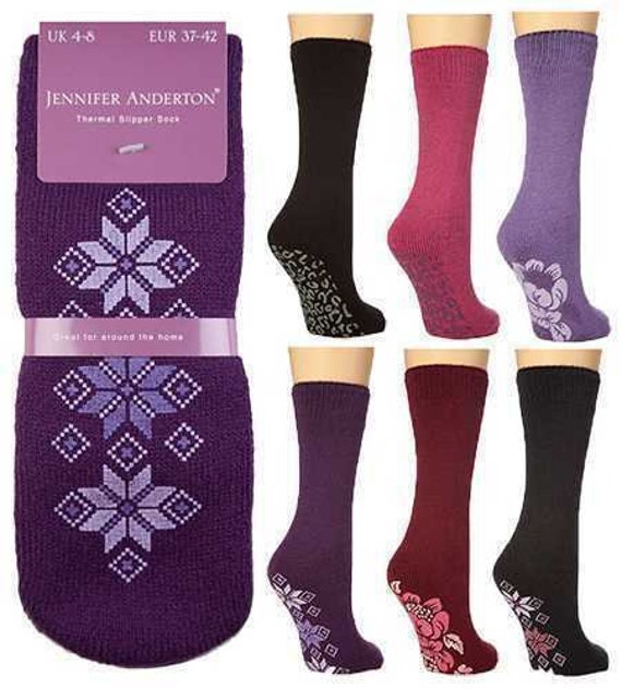 Womens Ladies Thermal Lounge Slipper Grip Non Slip Ladies Winter Warm Socks  4-8 
