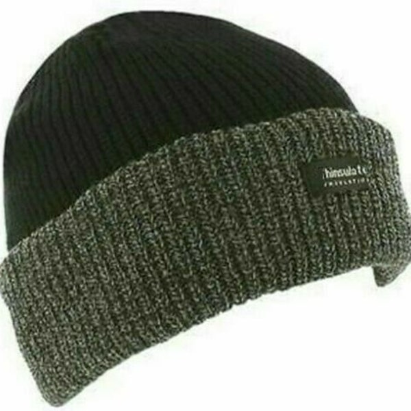 Mens Knitted insulate Label Thermal Beanie Winter Outdoor Chunky Hat