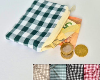 Checkered mini wallet, small wallet, small purse, zippered wallet, country house wallet, wallet