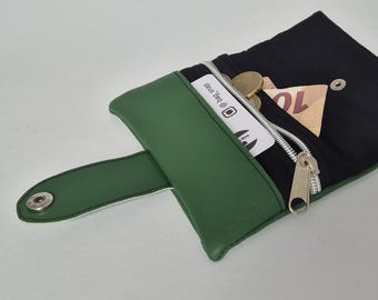Wallet faux leather dark green, wallet imitation leather, small wallet faux leather, wallet faux leather green, wallet snap fastener