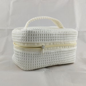 Kosmetikkoffer Creme, Kosmetiktasche groß, Kosmetikkoffer aus Stoff, Kosmetiktasce Waffelpique, Kulturtasche , Windeltasche Zubehör, Baby
