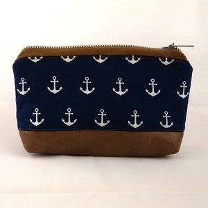 Kosmetiktasche abwischbar Anker maritim, Kulturtasche maritim, Schminktasche Anker, Kosmetiktasche Kunstlederboden, Kulturtasche Anker