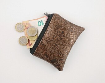 Wallet faux leather brown shiny, wallet small, small wallet ladies, wallet shiny, wallet oriental, wallet