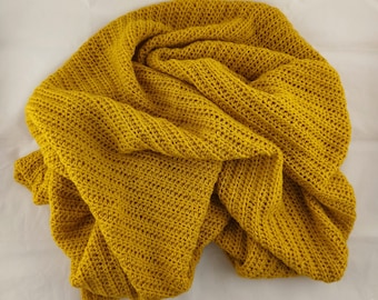 Crochet blanket, mustard yellow snuggle blanket, crochet couch blanket, mustard yellow blanket, soft blanket, couch blanket