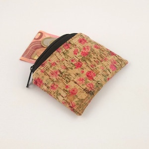Monedero corcho rosas pequeñas, monedero pequeño mujer, monedero pequeño, bolso, bolso de corcho, bolso flores, cartera, monedero