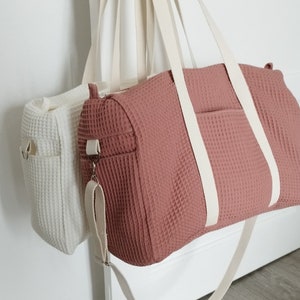 Wickeltasche dunkelpink antikpink,Reisetasche, Umhängetasche, Babytasche , Wickeltasche boho, Babyorganizer creme, Weekender , Windeltasche
