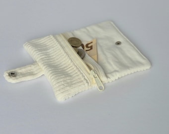 Corduroy wallet in cream, small wallet, mini purse, gift for women, gift for men, coin compartment