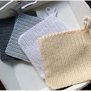 Crocheted potholders, 1 pair of potholders, potholder set, potholder dark grey, potholder light grey, potholder white, potholder cream