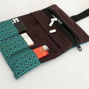 Sac à tabac marron turquoise, sac à tabac avec de nombreux compartiments, sac à tour turquoise, sac à tabac cousu soi-même, sac à tabac turquoise, sac à tabac
