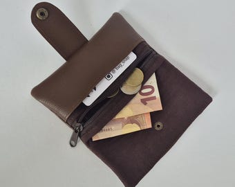 Wallet faux leather dark brown, wallet imitation leather, small wallet faux leather, wallet faux leather brown, wallet snap fastener