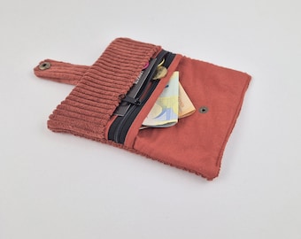 Corduroy wallet, rust brown, small wallet, coin pocket, card slot, gift for women, gift for men, small wallet