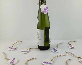 Geschenkanhänger Ton Blume, Geschenkanhänger Lavendel, Anhänger aus Ton mit Lavendel Muster, Geschenkanhänger Set Blume