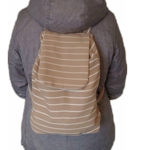 Backpack beige white, backpack made of fabric, backpack striped, backpack light, handmade backpack, light backpack