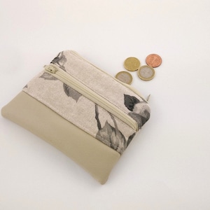 Cartera mini estampado de rosas, cartera con cremallera, con dos compartimentos, piel sintética, flores, beige, mini, cartera pequeña, cartera