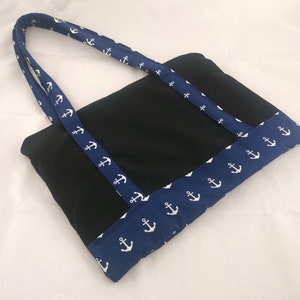 Shoulder bag anchor, fabric bag anchor, shopper maritime, tote bag blue white black, tote bag maritime, shopper anchor