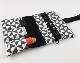 Tabaktasche Dreiecke,Tabaktasche geometrisch, Tabakbeutel Dreiecke, Tabaktasche selbst genäht, Tabaktasche mit vielen Fächern