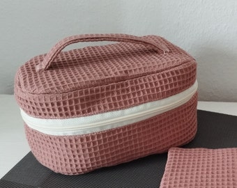 Kosmetikkoffer Blush, Kosmetiktasche groß, Kosmetikkoffer aus Stoff, Kosmetiktasche Waffelpique, Kulturtasche , Windeltasche Zubehör, Baby