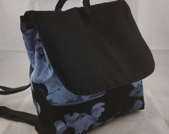 Backpack mini cotton fabric black, backpack floral pattern, backpack small fabric, fabric backpack, mini backpack made of fabric